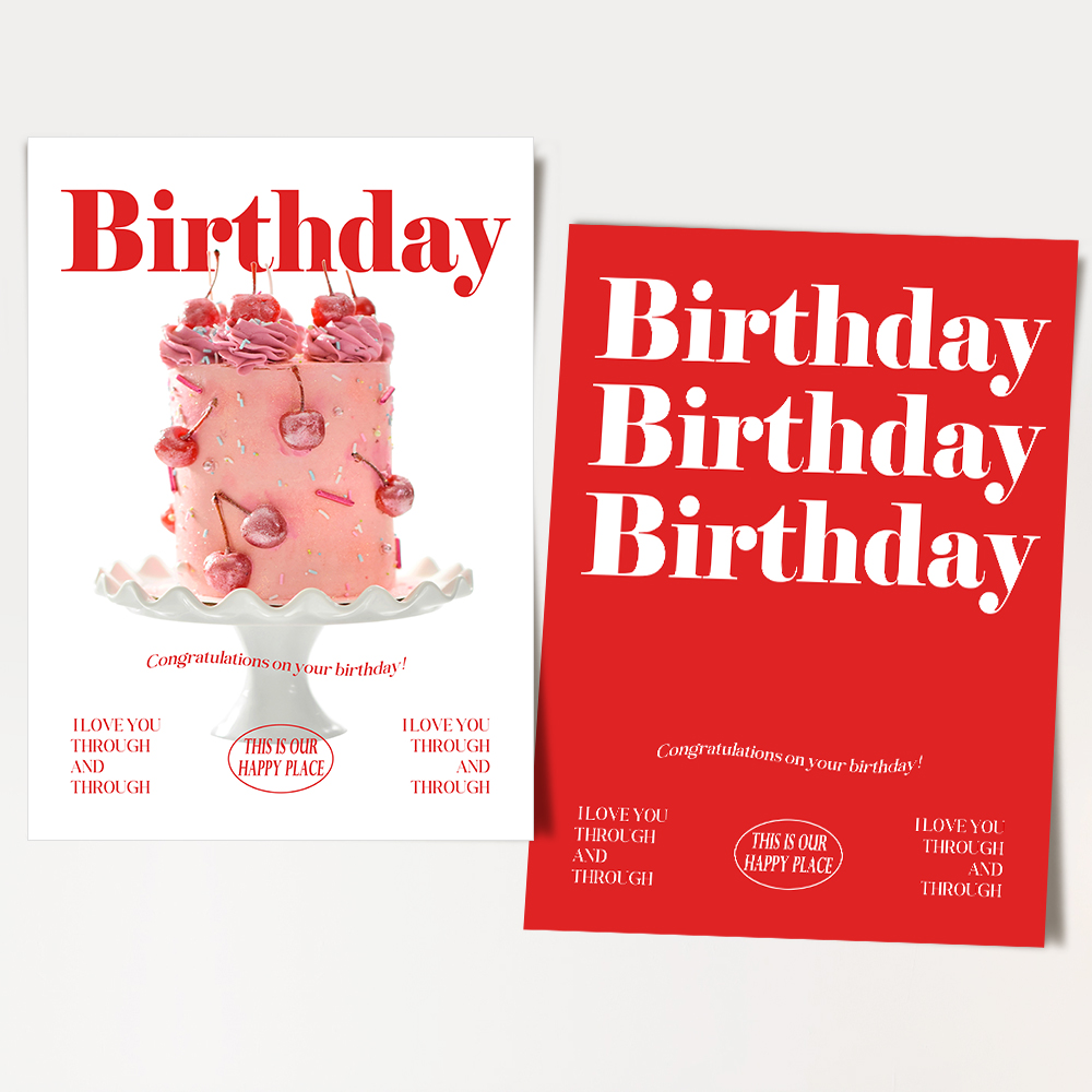파티 포스터 생일 셀프 촬영 소품 HAPPY BIRTHDAY 체리 케이크 A4 - 상세 이미지 3