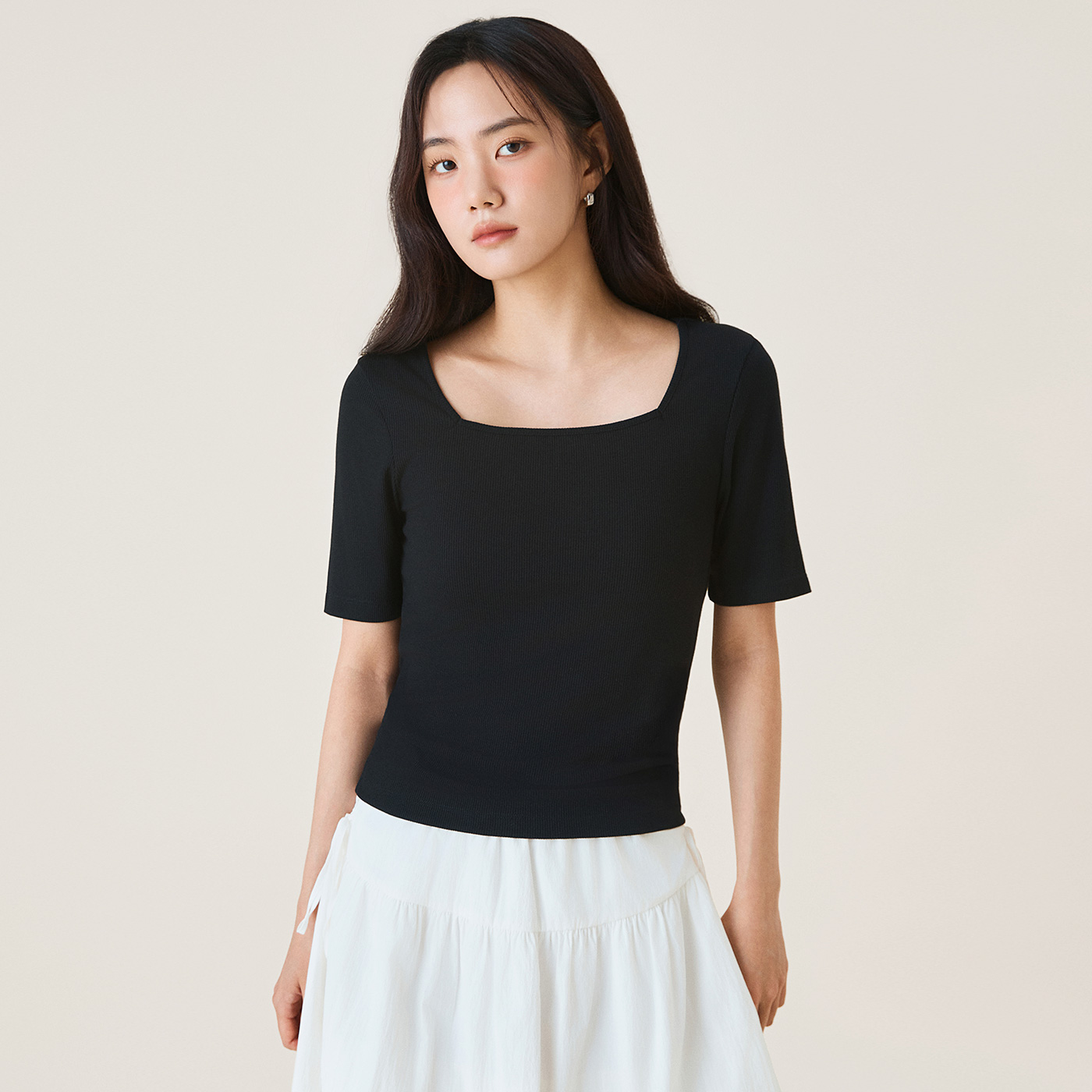 로엠 스퀘어넥 골지 티셔츠 RMHWF24R01 - 상세 이미지 2