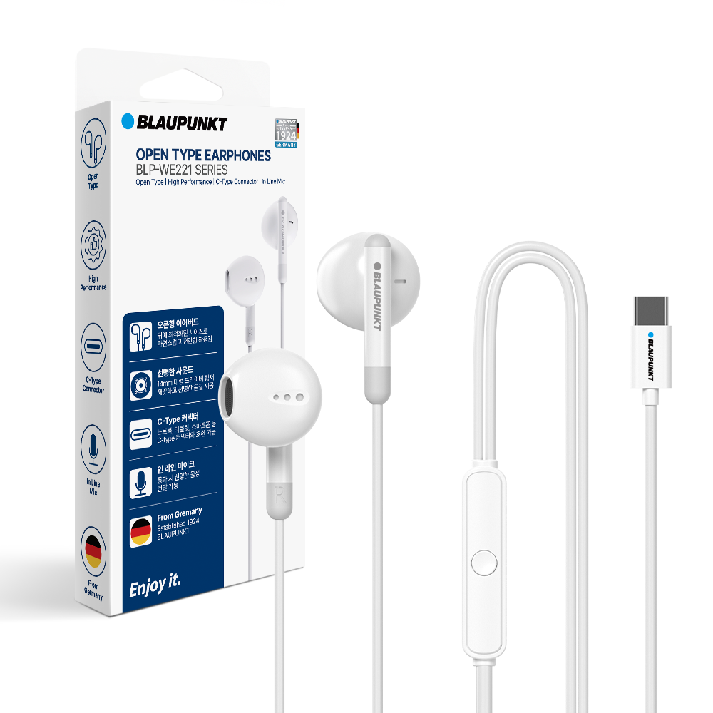 블라우풍트 오픈형 유선이어폰 Hi-Fi 고음질 C타입 줄이어폰 마이크 화이트 제품 이미지