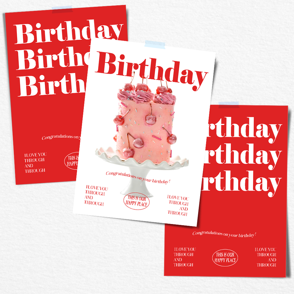 파티 포스터 생일 셀프 촬영 소품 HAPPY BIRTHDAY 체리 케이크 A4 - 상품 이미지