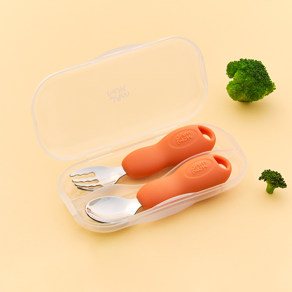 잼먹 스텐 이유식스푼 포크 케이스세트 자기주도 아기 숟가락 수저