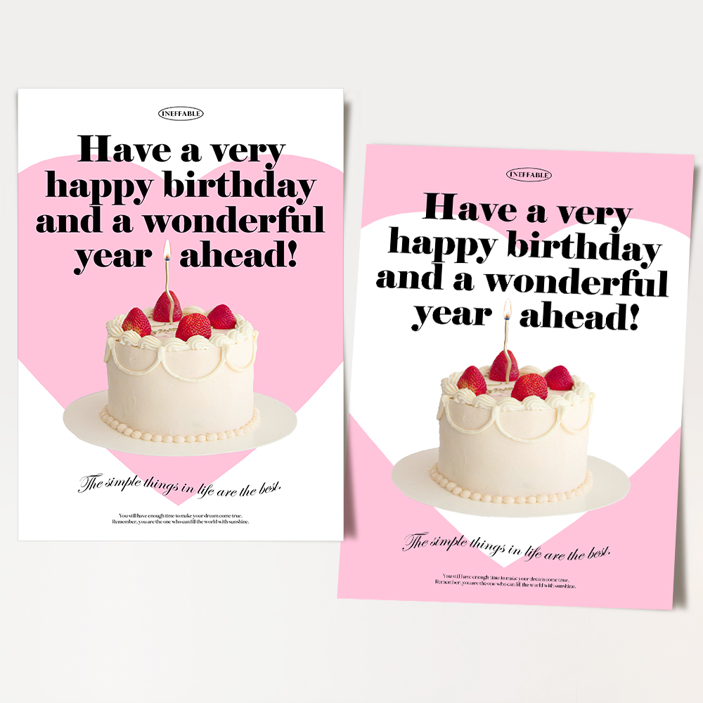 파티 포스터 생일 셀프 촬영 소품 HAPPY BIRTHDAY 딸기 케이크 A4 - 상품 이미지