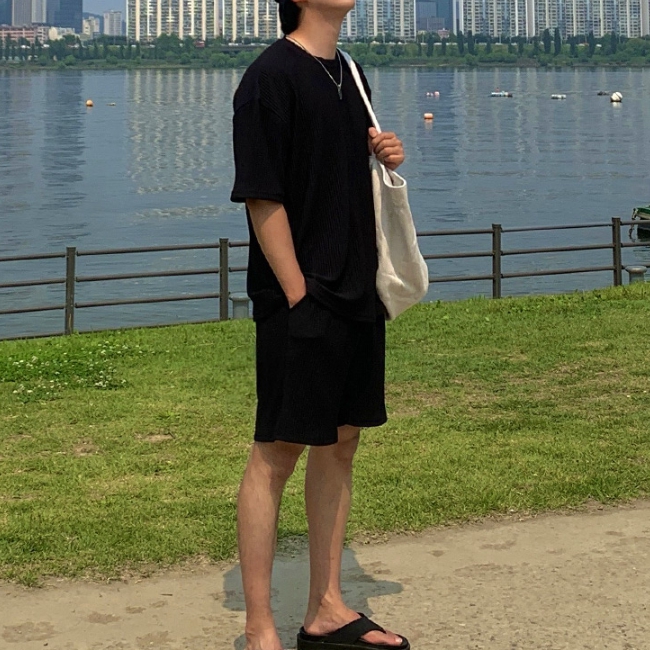 남자 즈페 여름 오버핏 2타입 플리츠 셋업 세트 - 상세 이미지 5