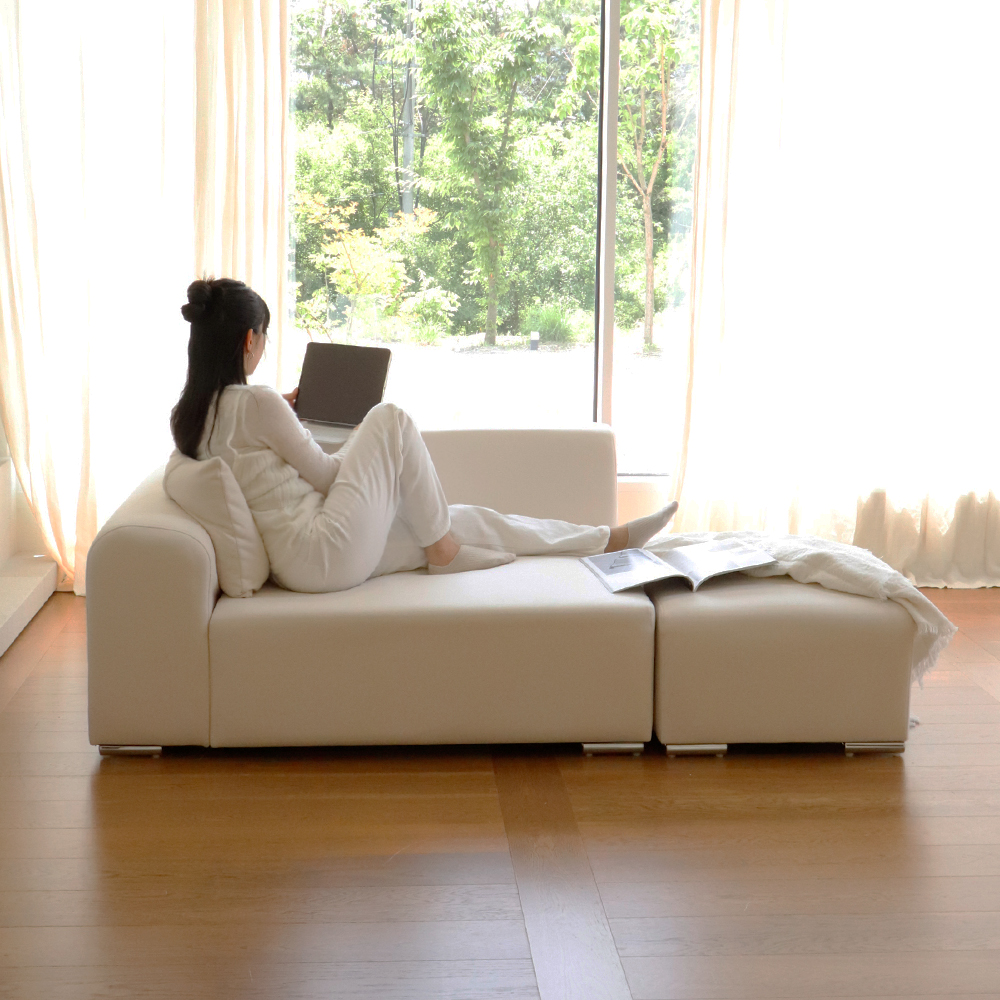 피오 아쿠아텍스 2인용 소파 패브릭 소파세트 아이보리 스툴 쿠션 포함