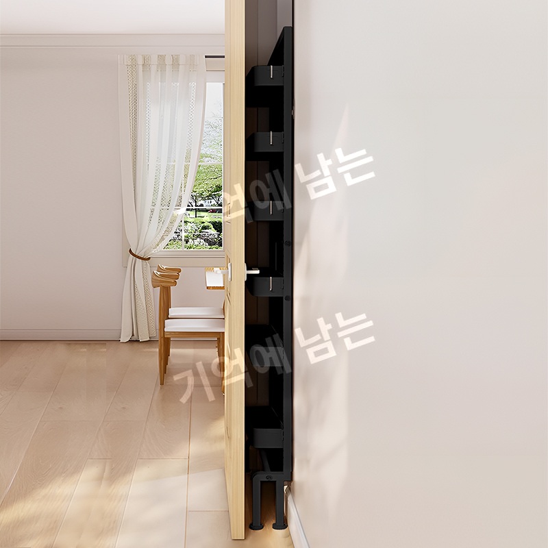 슬림 철제 수납선반 욕실 틈새 정리대 문뒤 거치형 수납장 다단형 블랙 4단 1개 - 상세 이미지 4