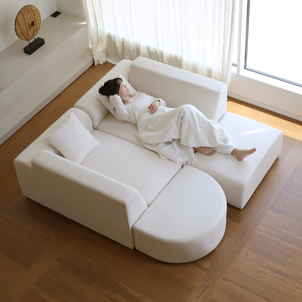 피오 아쿠아텍스 2인용 소파 패브릭 소파세트 아이보리 스툴 쿠션 포함