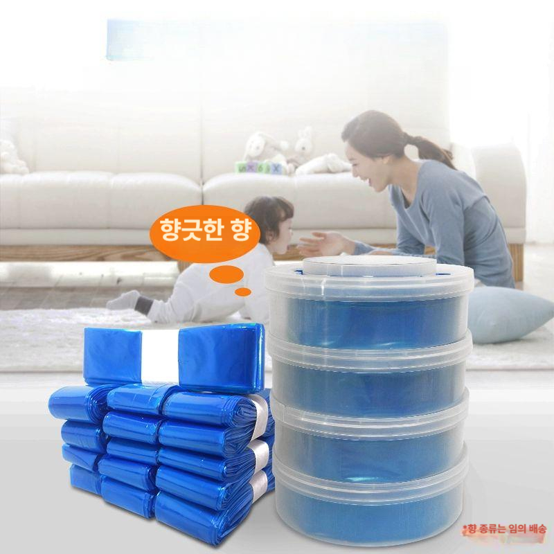 배변비닐 고양이 강아지 8L 4개 똥 봉투 호환 에어씰 리필 일회용 비닐봉지 블루 8미터 4개-향기 있음 - 상품 이미지