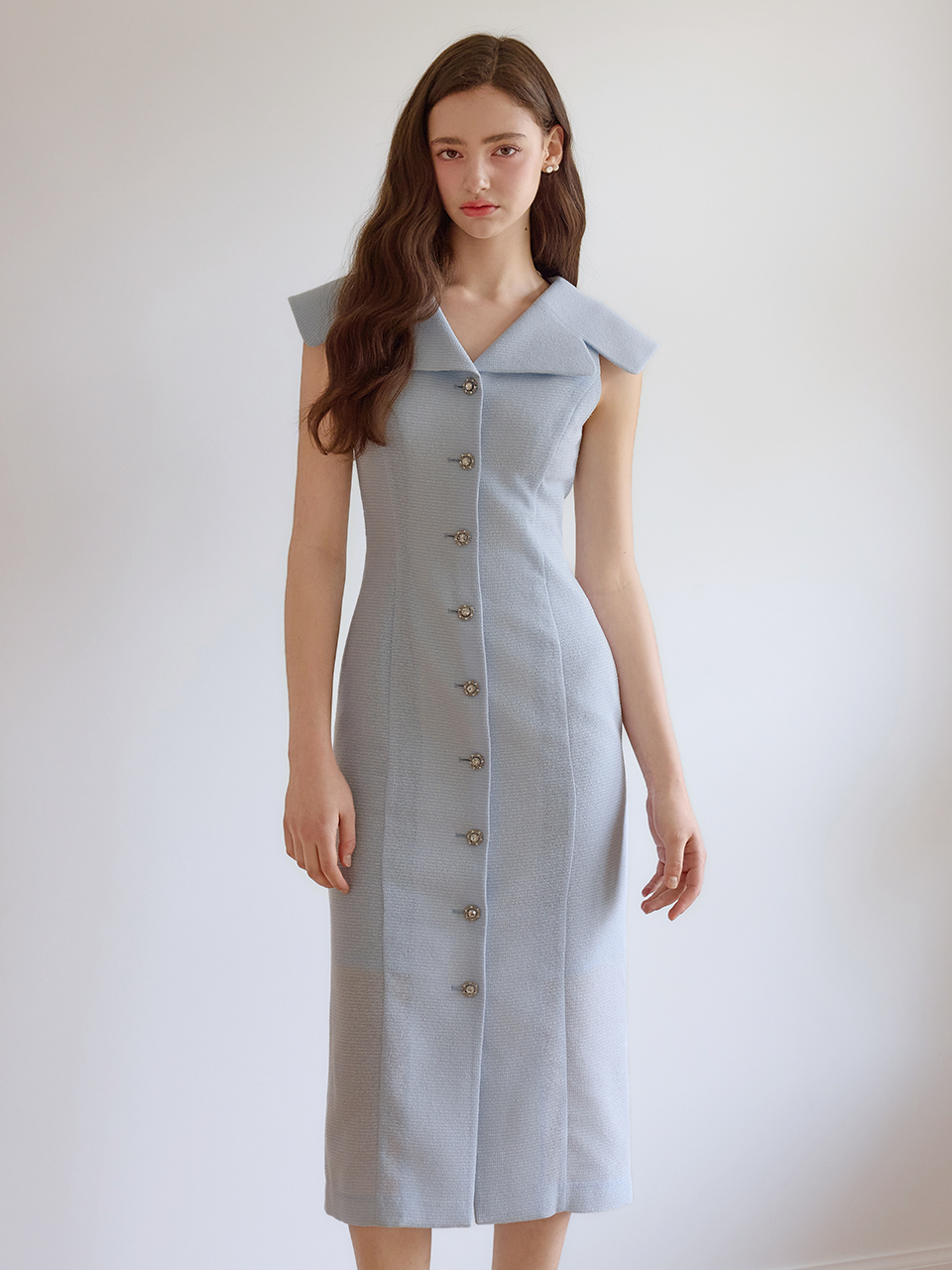 [쥴리앤칼라] 25HS 칼라124 떼루아라인 떼루아퀸 민소매 트위드원피스 스카이블루 - 상품 이미지