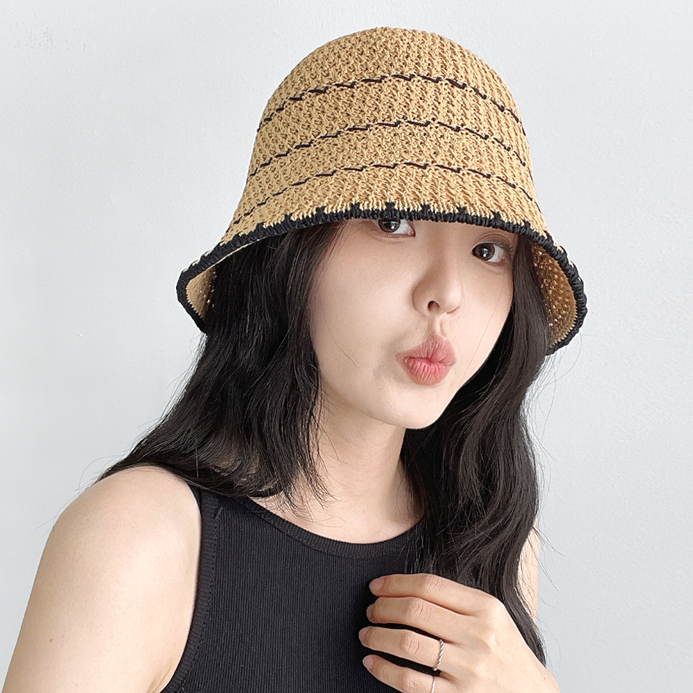 블랙스티치 지사 니트 버킷햇 여성 가벼운 여름모자 밀짚 벙거지햇 - 상세 이미지 4