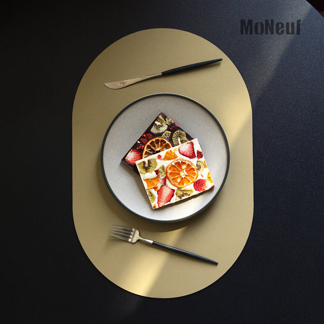 Moneuf 부드러운 리사이클 소가죽 레더 양면매트 직사각원형 식탁 캠핑 가죽 테이블매트