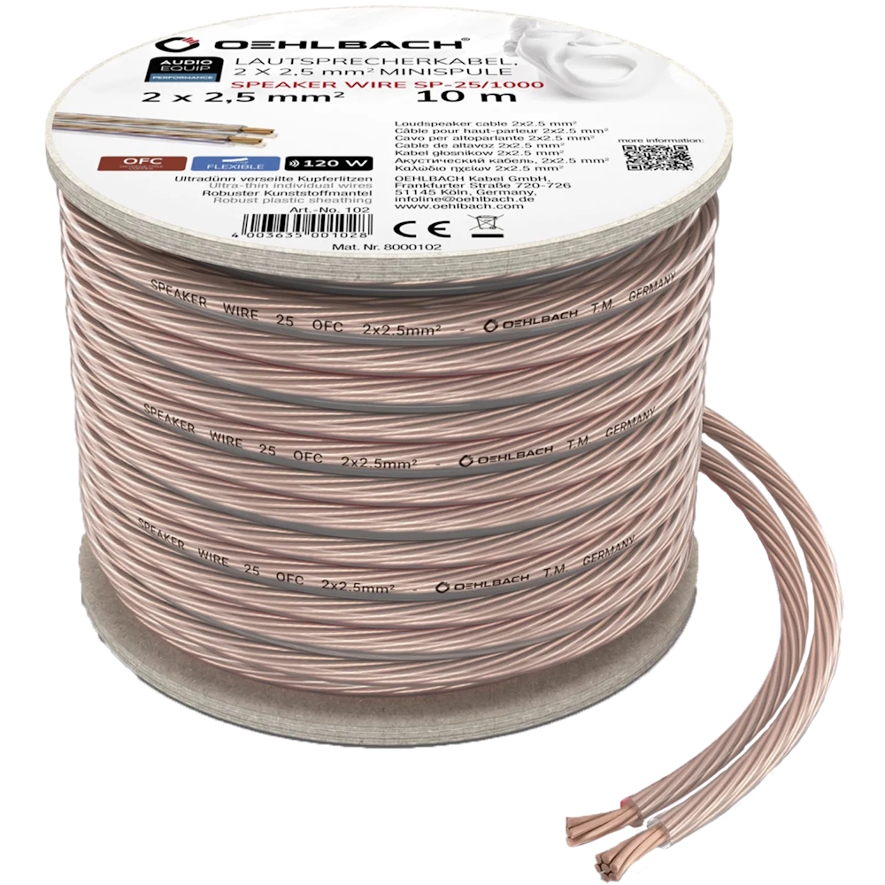 Oehlbach 오엘바흐 SPEAKER WIRE SP-25 스피커 케이블 2 x 2.5mm² 투명 10M 1롤 (D1C102) - 상품 이미지