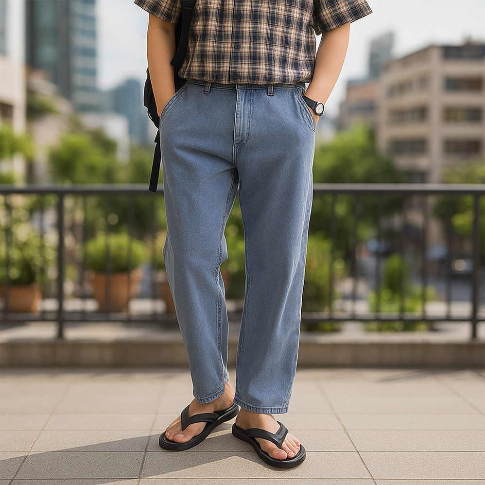 1+1 남성여름청바지 쿨청바지 남자9부청바지 - 메인 이미지