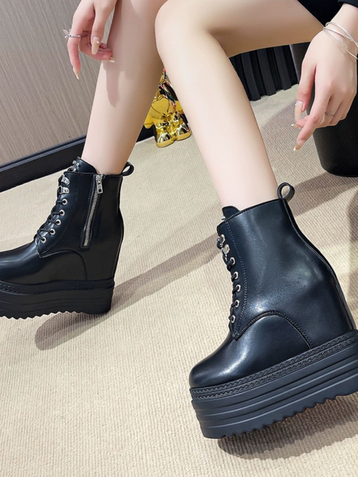 스탠딩화 블랙 키높이 스탠딩화14CM 통굽 운동화 블랙 B - 상세 이미지 3