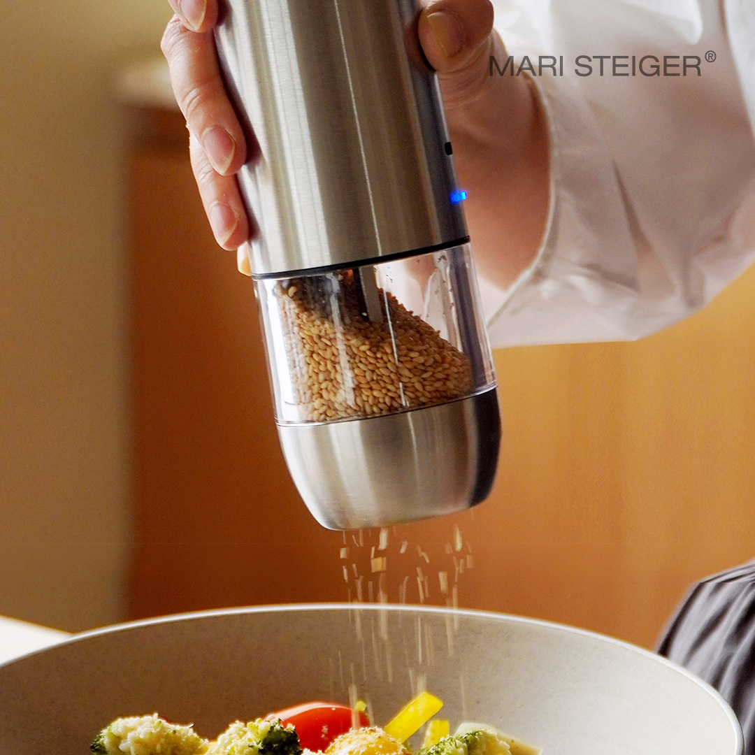 MARISTEIGER 전동 깨그라인더 자동 소금 후추 그라인더 깨갈이 페퍼밀 분쇄기 프로피