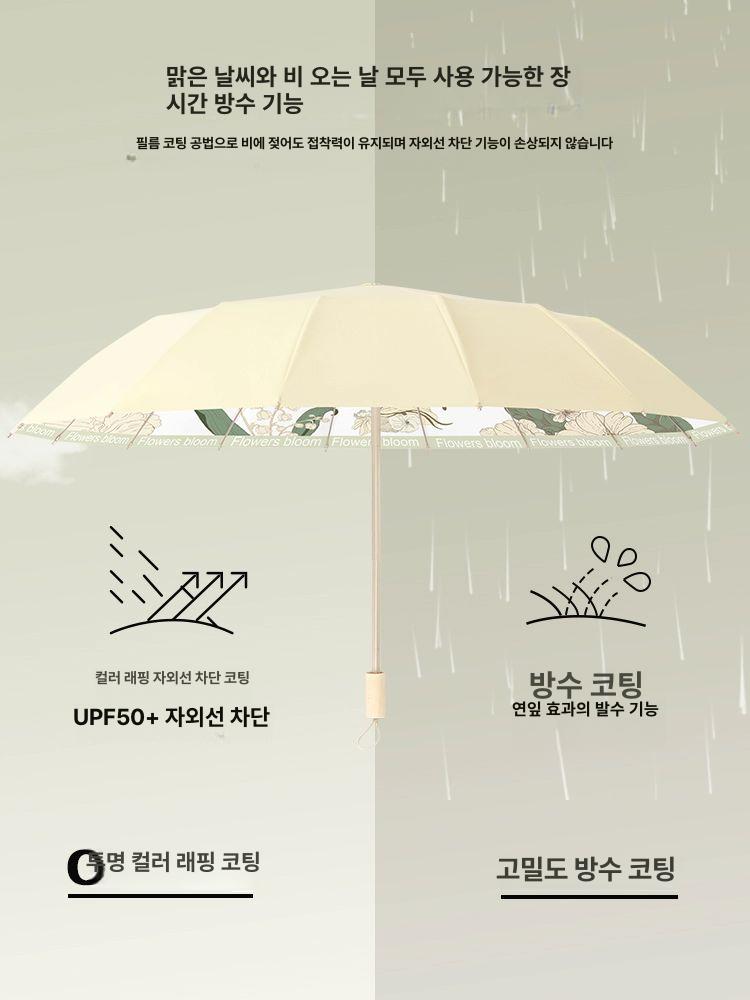 양산 우양산 우산 가벼운 슬림 자외선차단 꽃무늬 링란-옥자노랑 - 상세 이미지 3