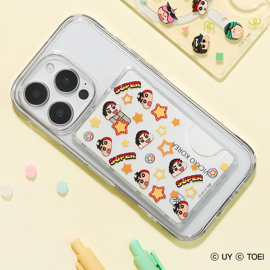 짱구X파워 페이스 패턴 스테그비틀 레드와 짱구 맥세이프 카드지갑 케이스