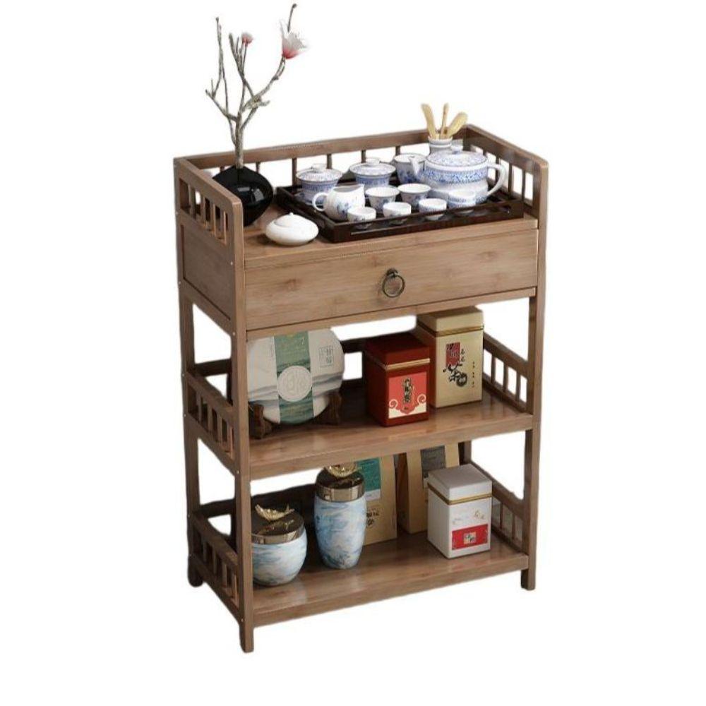 원목 트롤리 웨건 사이드 테이블 이동식 우드 주방 수납장 서빙 선반 3단 서랍 갈색 35cm - 상품 이미지