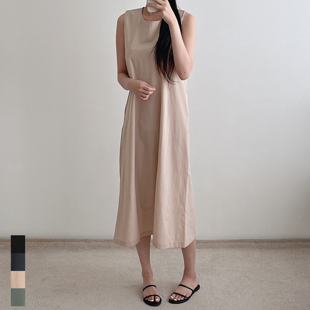 여성 여름 나시 원피스 롱 민소매 바스락 스판 휴양지 블랙 베이지 키작녀