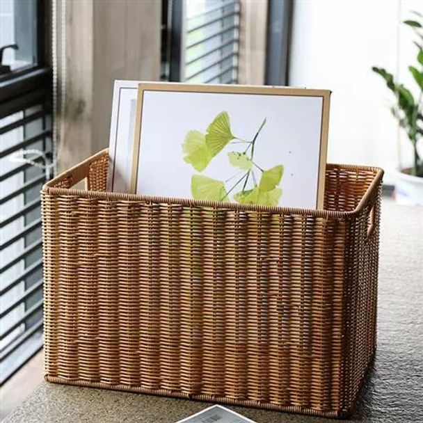 대형라탄바구니 사각 손잡이 바스켓 옷정리 장난감 연한 갈색 26x17x6.5cm - 상세 이미지 4