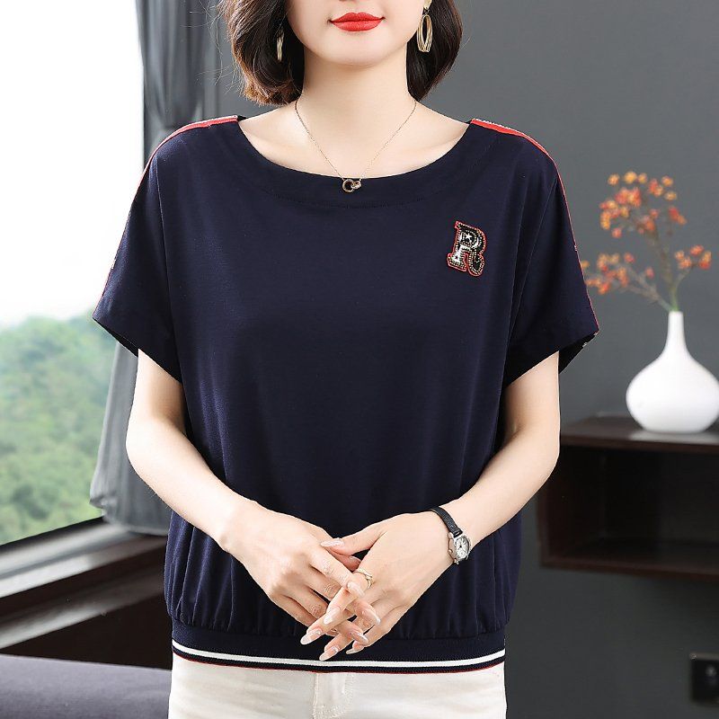 봄 여름 여성 루즈핏 빅사이즈 와펜 반팔 티셔츠 데일리룩 캐주얼 배색 라인 편안한 상의 - 상세 이미지 3