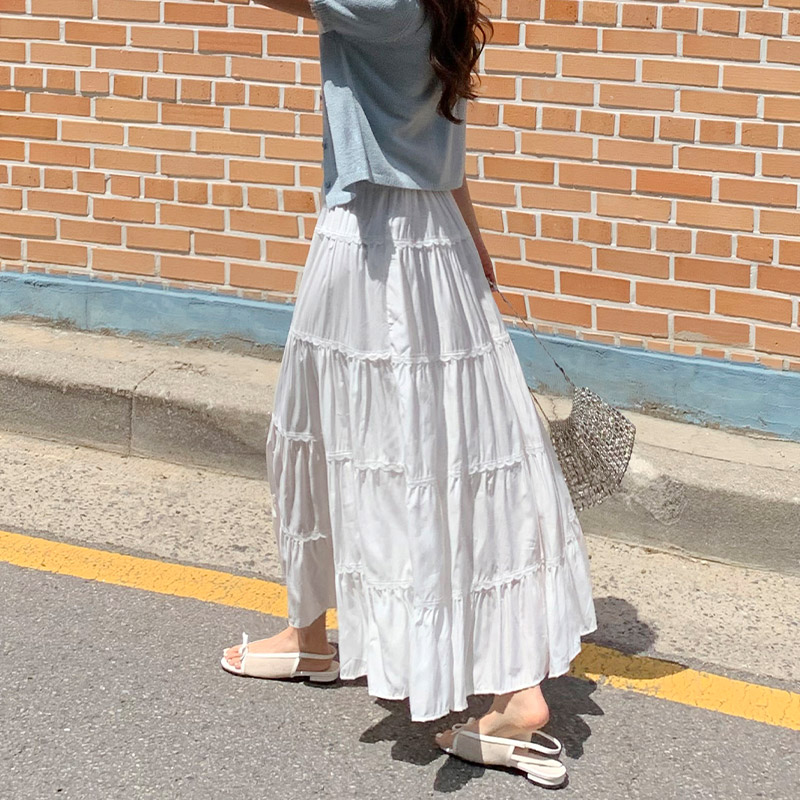 마를리 셔링 레이스 밴딩 롱 스커트 sk7302 - 상세 이미지 2