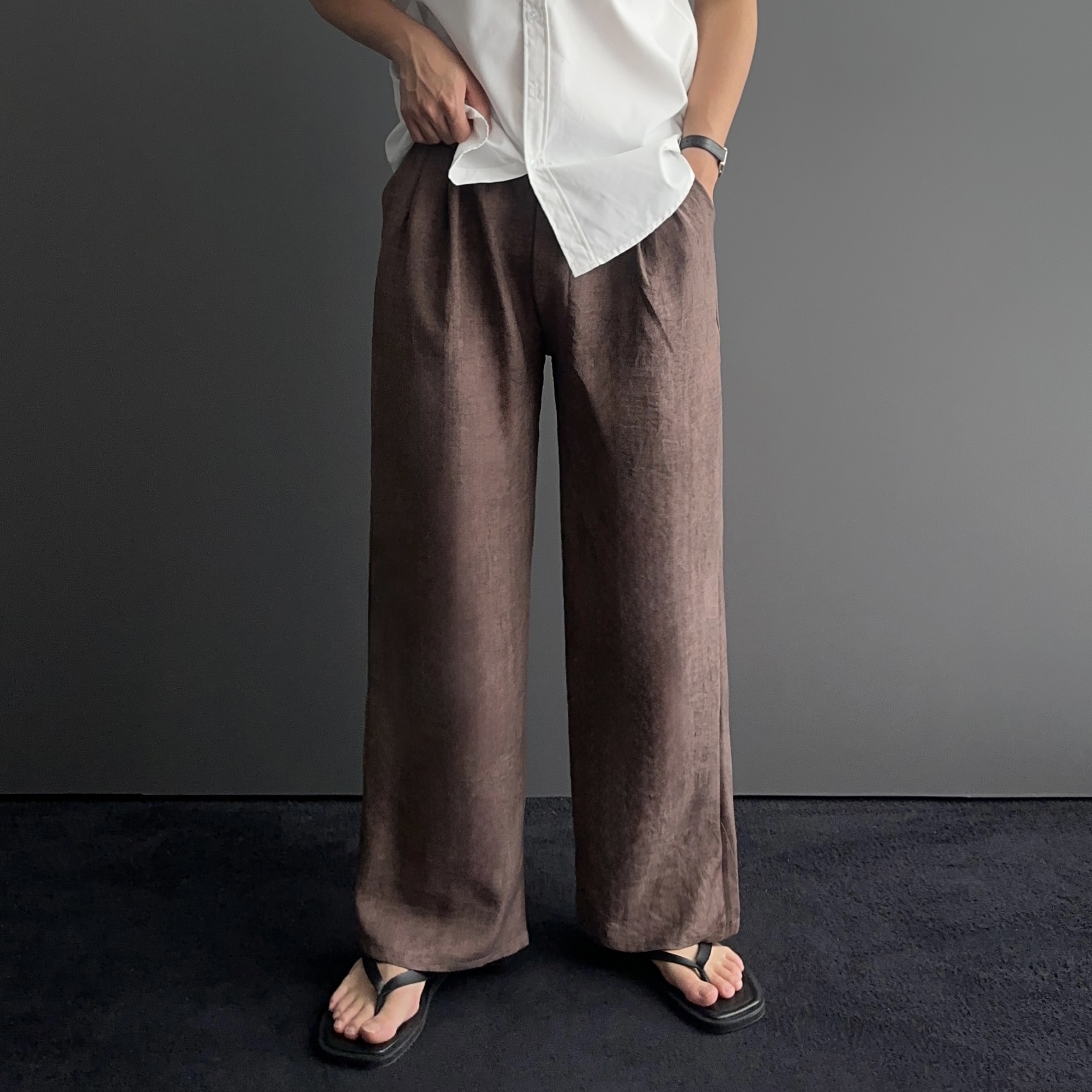 1+1 남자린넨팬츠 마바지 남자린넨와이드팬츠 남성여름긴바지 - 상세 이미지 4