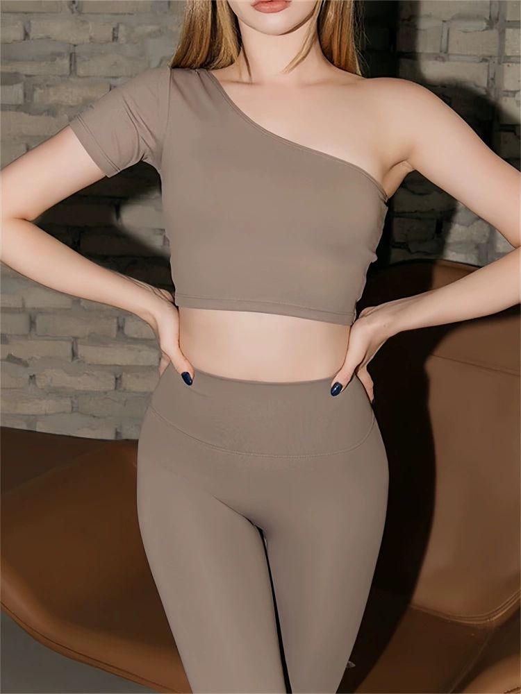라인댄스복 상의 어깨트임 무대의상 밸리 공연 섹시한 블랙 오른쪽 어깨 가슴패드 S - 상품 이미지