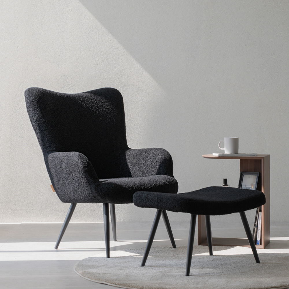 이노센트 클로에 부클레 라운지 체어 스툴포함, 블랙