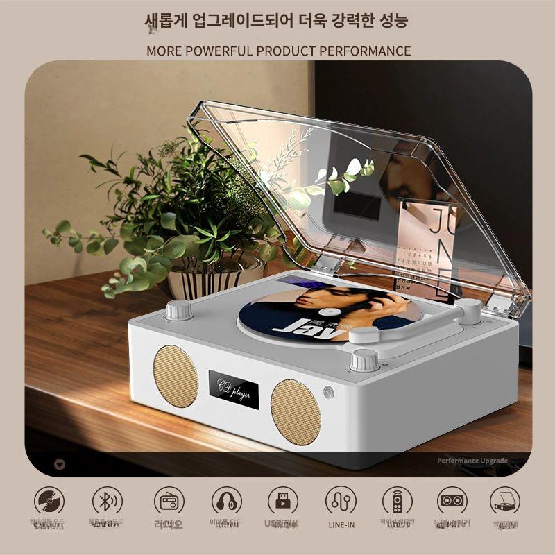CD플레이어 턴테이블 시디플레이어 CDP 블루투스 표준 버전 목재 화이트 - 상세 이미지 4