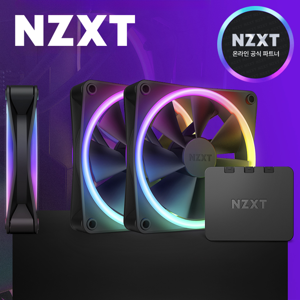 [국내정발] NZXT F120 RGB DUO 120mm 컴퓨터 쿨링팬 블랙 3팩+컨트롤러 - 상품 이미지