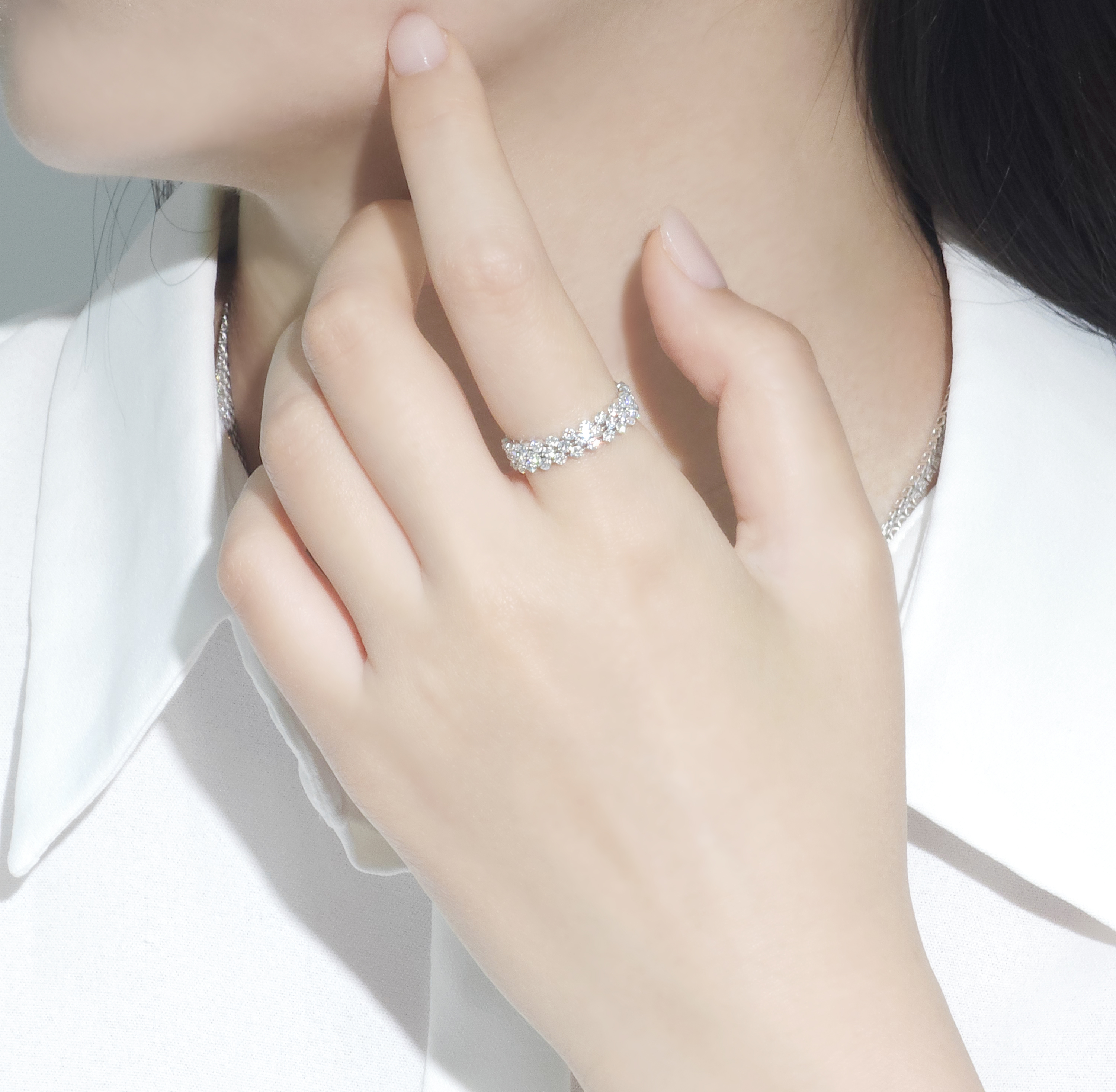 랩다이아 반지 3줄 브릴리언트 랩다이아몬드 모이사나이트 14k 18k - 상세 이미지 5