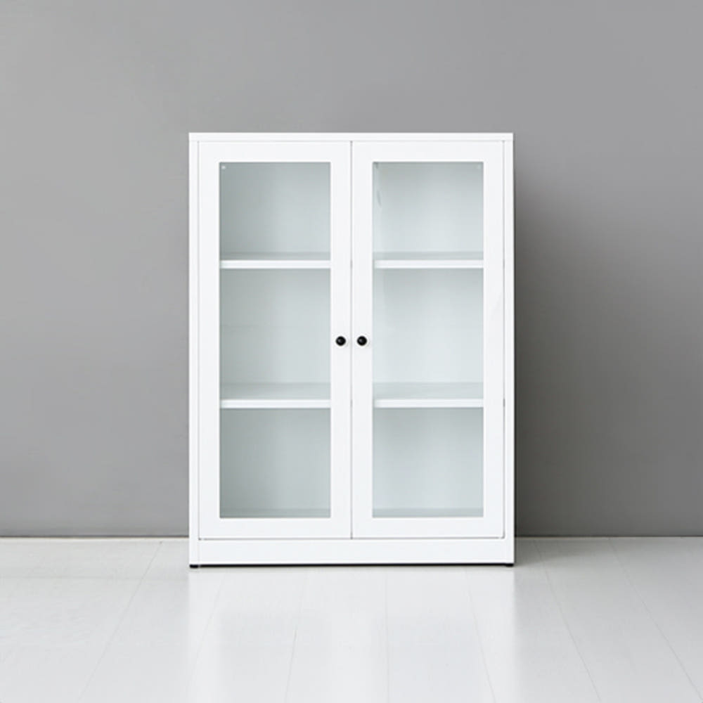 MKB 빈티지캐비넷 세로중 2문 수납장 유리형 800x350x1080mm, 2단, 화이트 9762.6340 - 메인 이미지