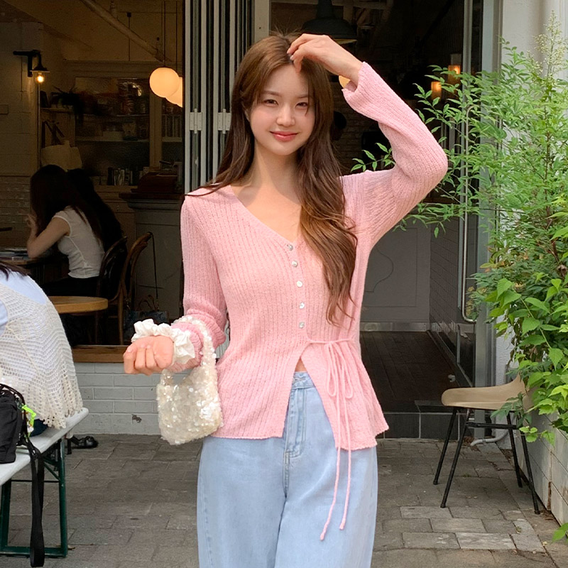 플레아 브이넥 스트링 투웨이 골지 가디건 cd3391 - 상세 이미지 5