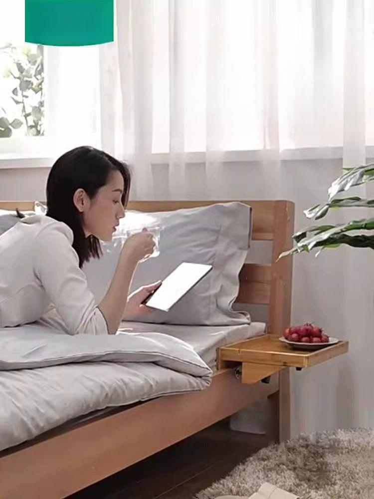 우드 원목 침대 쇼파뒤선반 사이드 공간 걸이 좁은 테이블 소형-원목색 - 상품 이미지