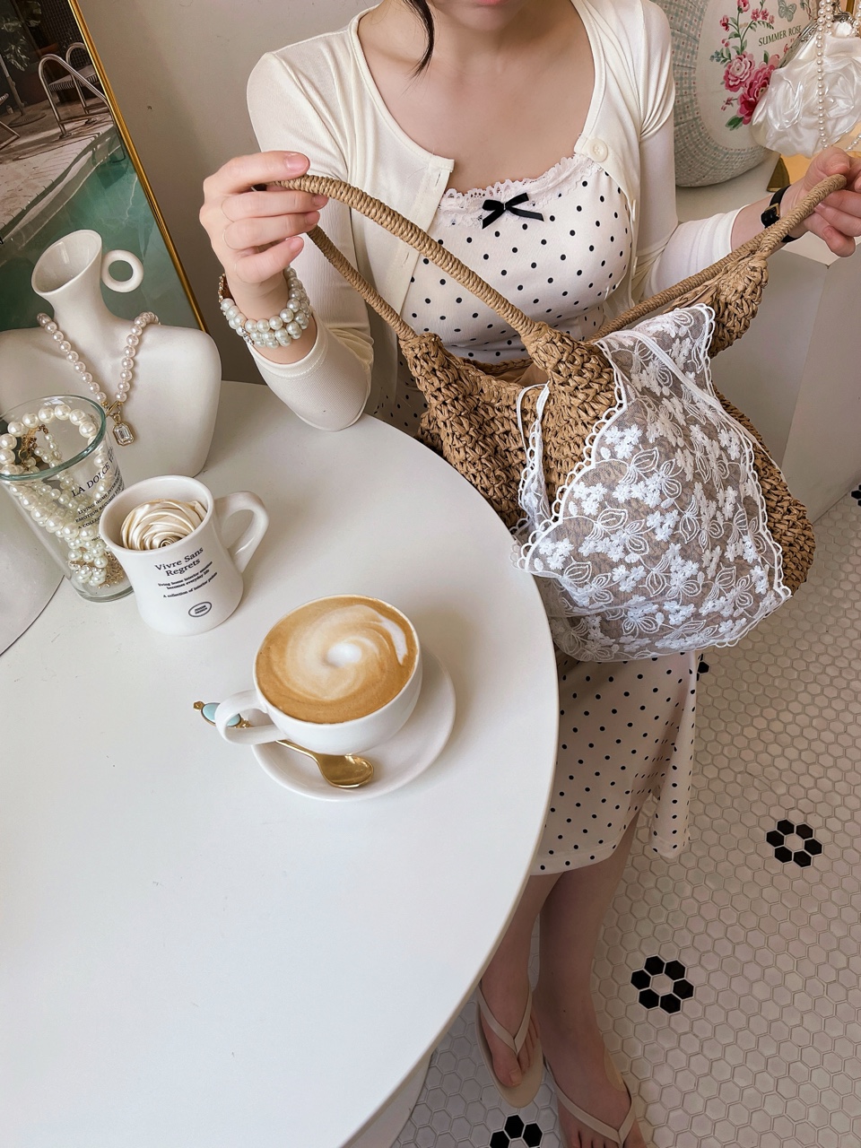 버터린 셋업 2piece SET (롱원피스&카디건/도트,리본,투피스,세트) [비비아레이디]