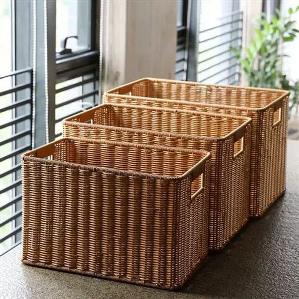 대형라탄바구니 사각 손잡이 바스켓 옷정리 장난감 연한 갈색 26x17x6.5cm - 상세 이미지 2