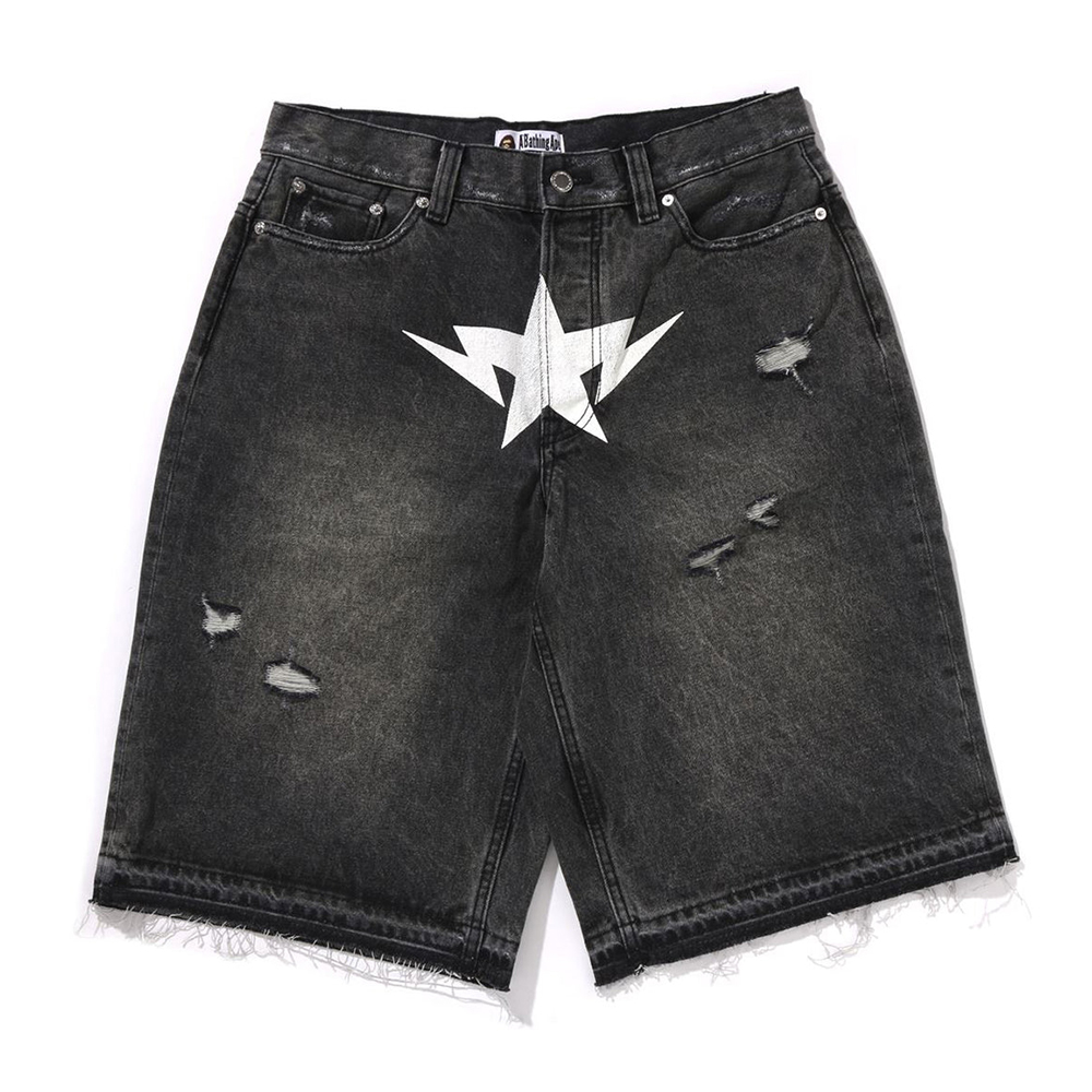 베이프 반바지 DESTROYED STA RELAXED FIT 13OZ DEMIN SHORTS 1L30-151-304 - 상품 이미지