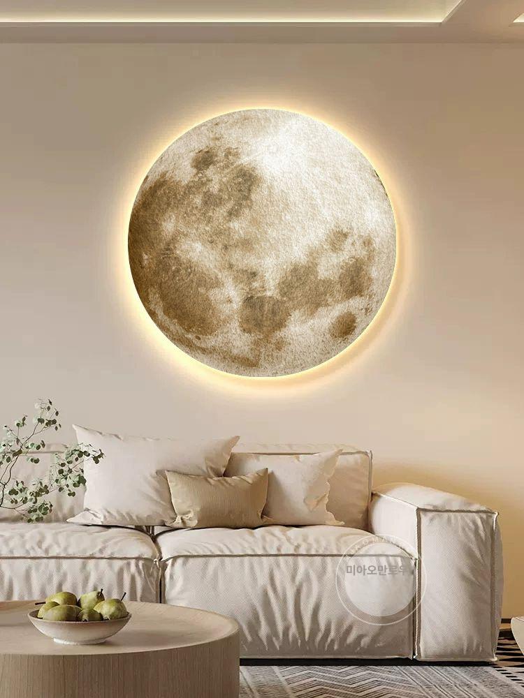 달무드등 벽걸이 LED 거실 조명 보름달 침실 벽램프 O46-A 창의 예술 등화내구성 강화 유리 거울 지름 40cm - 상품 이미지