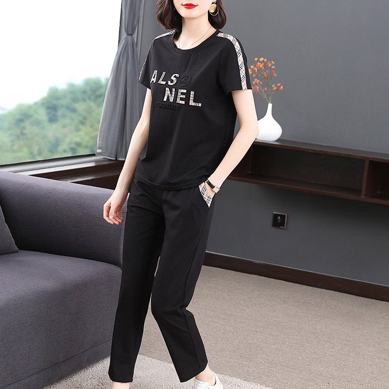봄 여름 여성 루즈핏 빅사이즈 레터링 반팔 티셔츠 9부팬츠 트레이닝 세트 상하의