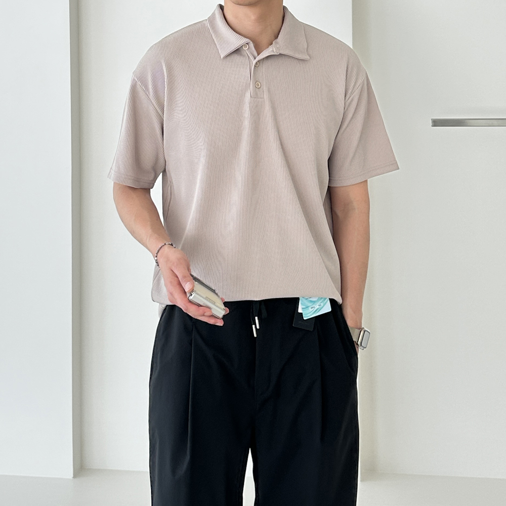 남자 반팔티 오버핏 정장 구김없는 헨리넥 남자 반팔 카라티