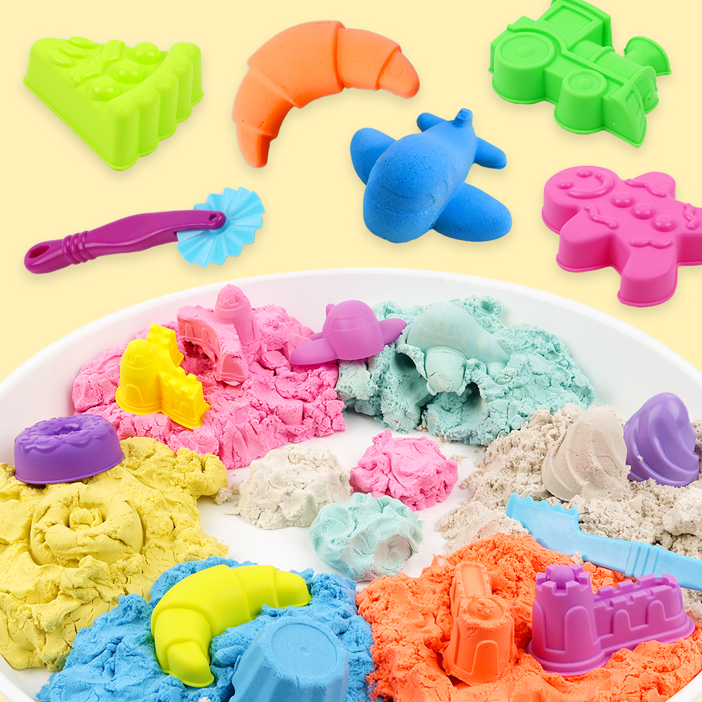 [네이버단독] 라호 굳지않는 키즈 클레이 유아 모래 3개 + 모래찍기틀 + 놀이 트레이 세트