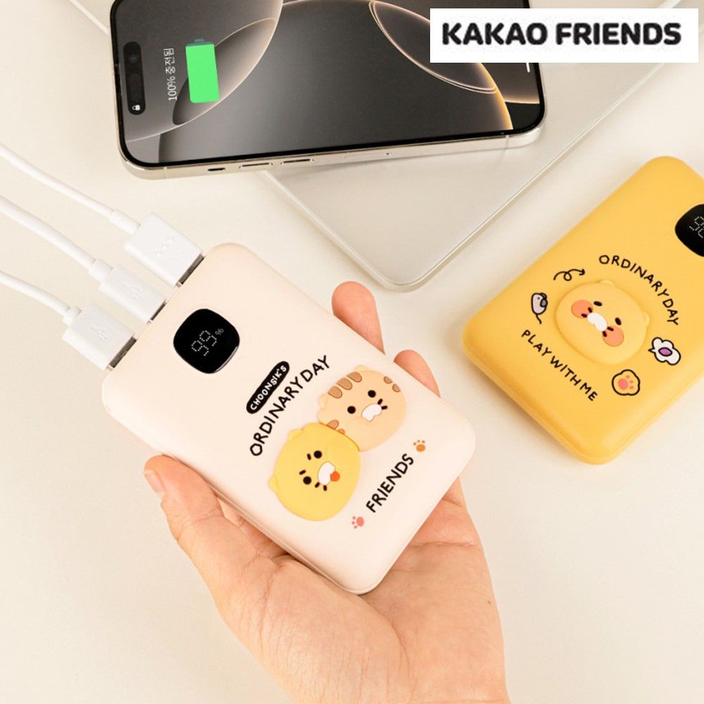 카카오 보조배터리 고속 휴대용 충전기 대용량 10000mAh 춘식이 굿즈 옐로우 이미지 8