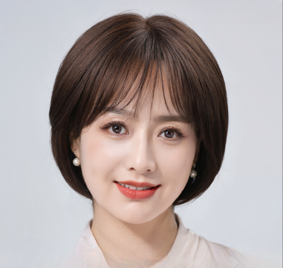 여성용 50대 중년 짧은 단발 머리 가발 진짜 헤어 중년 엄마 항암가발