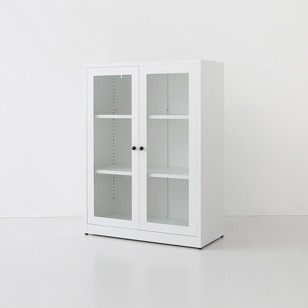 MKB 빈티지캐비넷 세로중 2문 수납장 유리형 800x350x1080mm, 2단, 화이트 9762.6340 이미지 8
