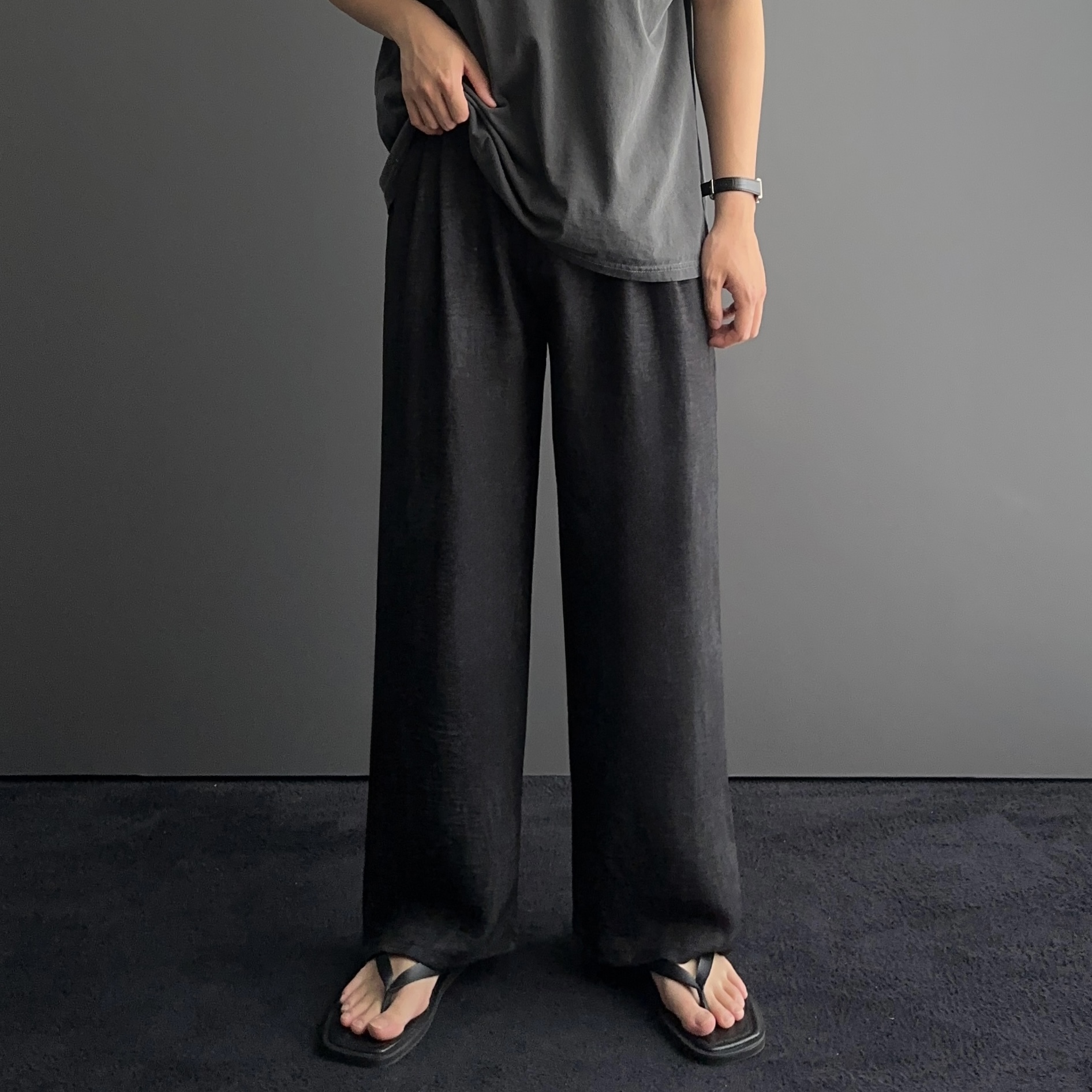 1+1 남자린넨팬츠 마바지 남자린넨와이드팬츠 남성여름긴바지 - 상세 이미지 2