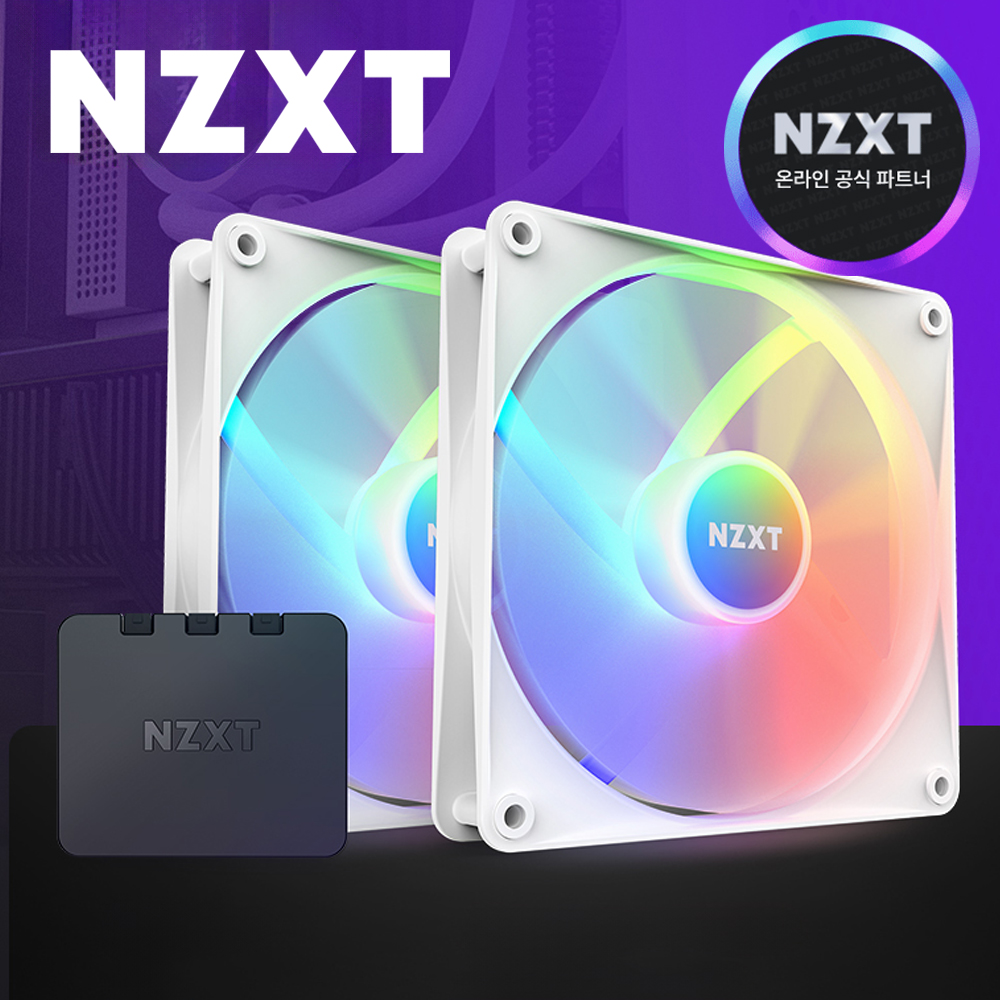 [국내정발] NZXT F140 RGB CORE 140mm 컴퓨터 쿨링팬 화이트 2팩+컨트롤러 - 상품 이미지