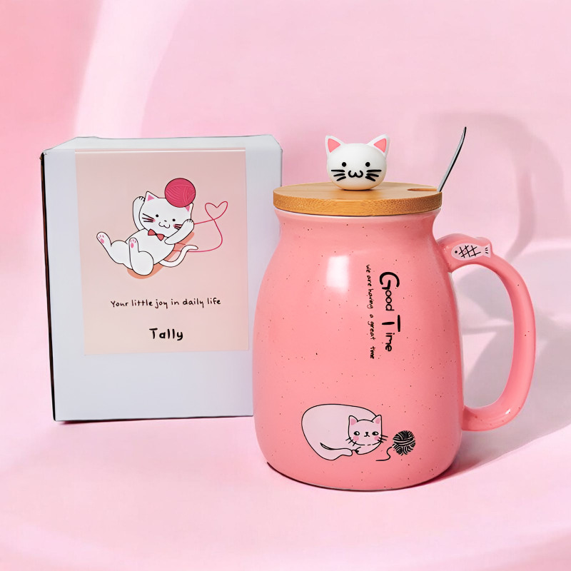 고양이 머그컵 집들이답례품 이영자 머그컵 뚜껑있는컵 캐릭터 머그컵 가시 - 상품 이미지