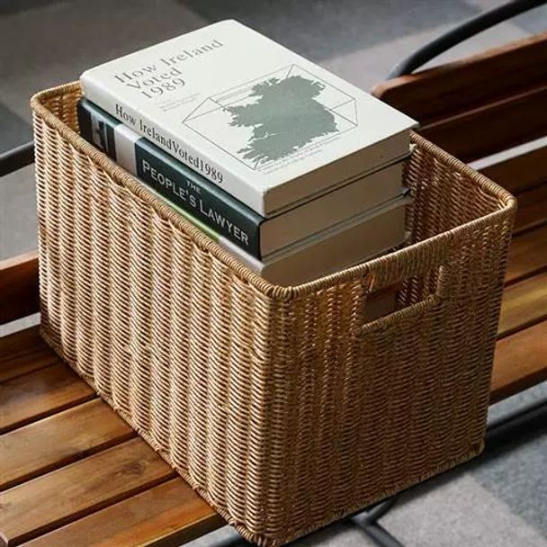 대형라탄바구니 사각 손잡이 바스켓 옷정리 장난감 연한 갈색 26x17x6.5cm - 상세 이미지 5