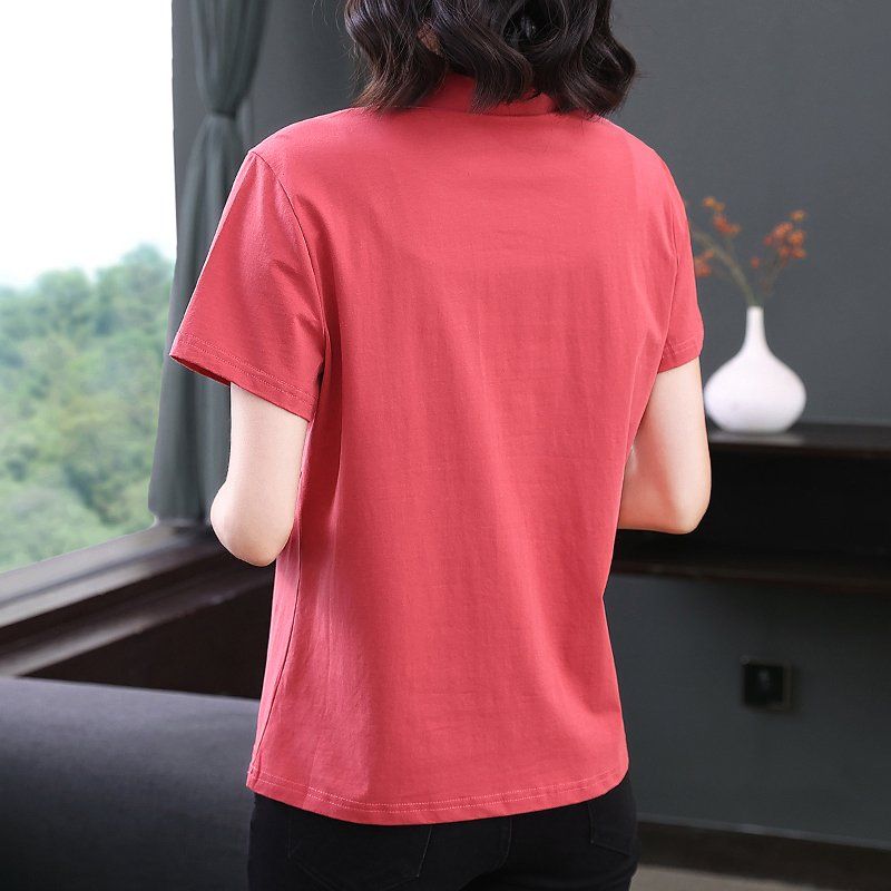 봄 여름 여성 루즈핏 빅사이즈 자수 카라 반팔 티셔츠 폴로 데일리룩 캐주얼 면 상의 - 상세 이미지 2