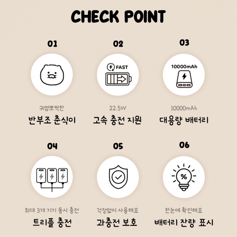 춘식이 보조배터리 고속 휴대용 충전기 대용량 10000mAh 카카오 굿즈 아이보리 - 상세 이미지 4